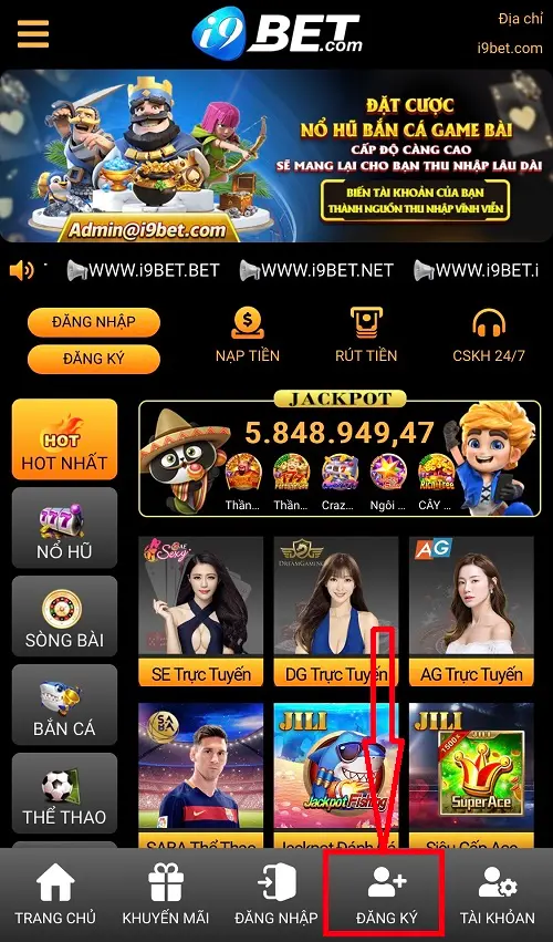 Bước 1 hướng dẫn đăng ký tài khoản i9Bet