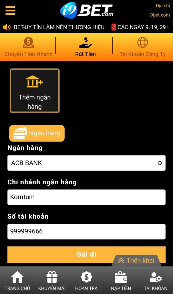 Bước 2 hướng dẫn rút tiền i9Bet