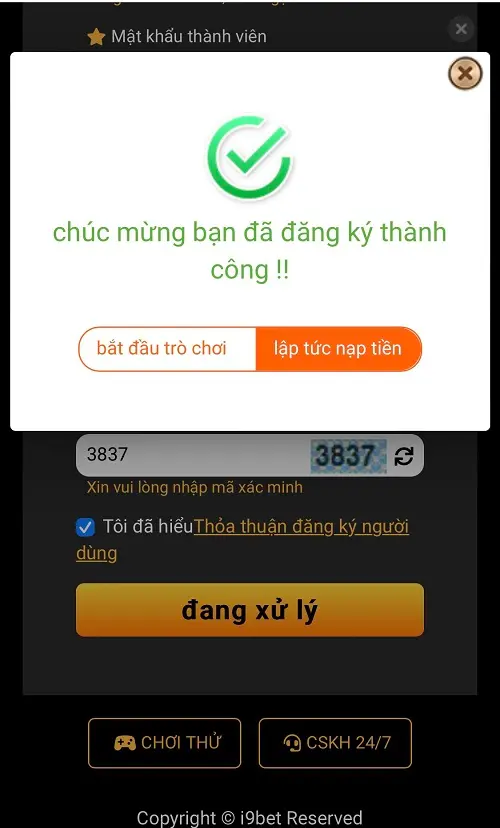 Bước 3 hướng dẫn đăng ký tài khoản i9Bet