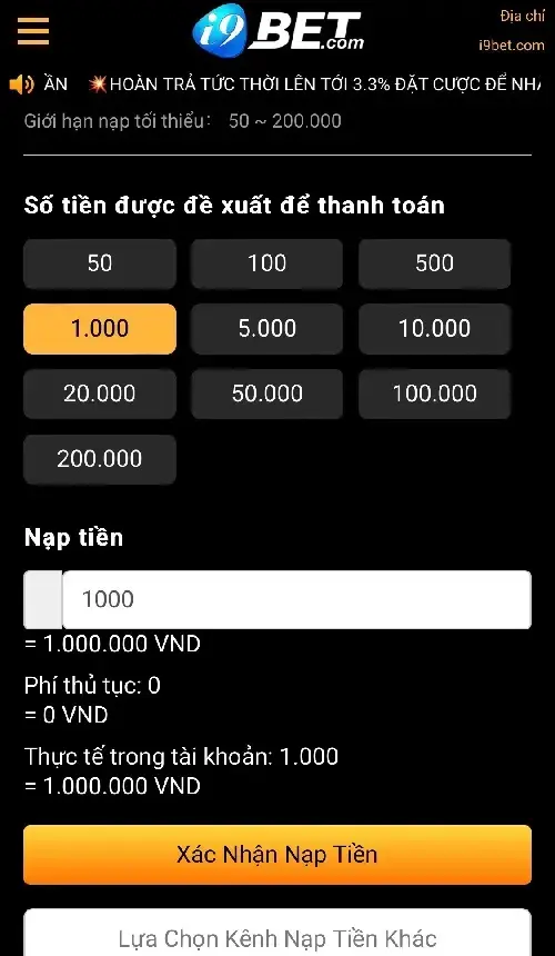 Bước 3 nạp tiền i9Bet bằng hình thức chuyển khoản ngân hàng