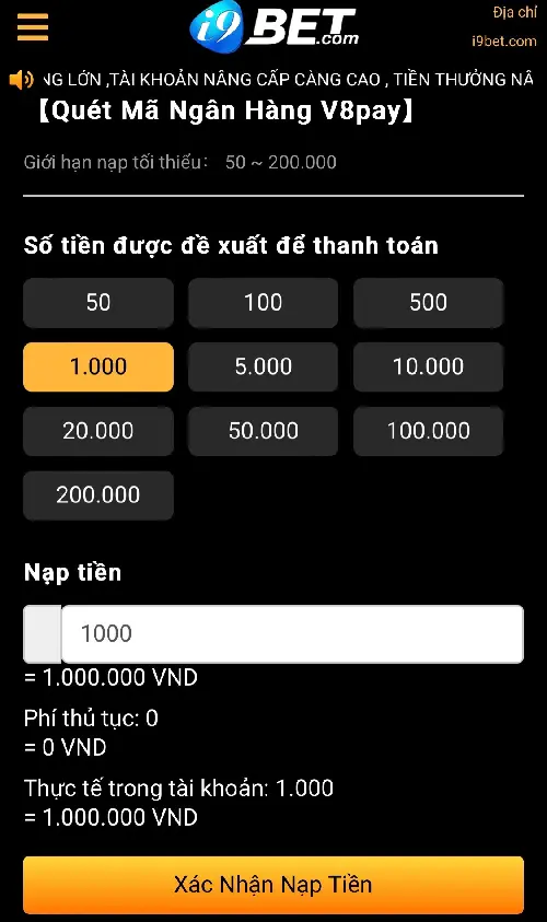 Bước 2 nạp tiền bằng hình thức quét mã ngân hàng