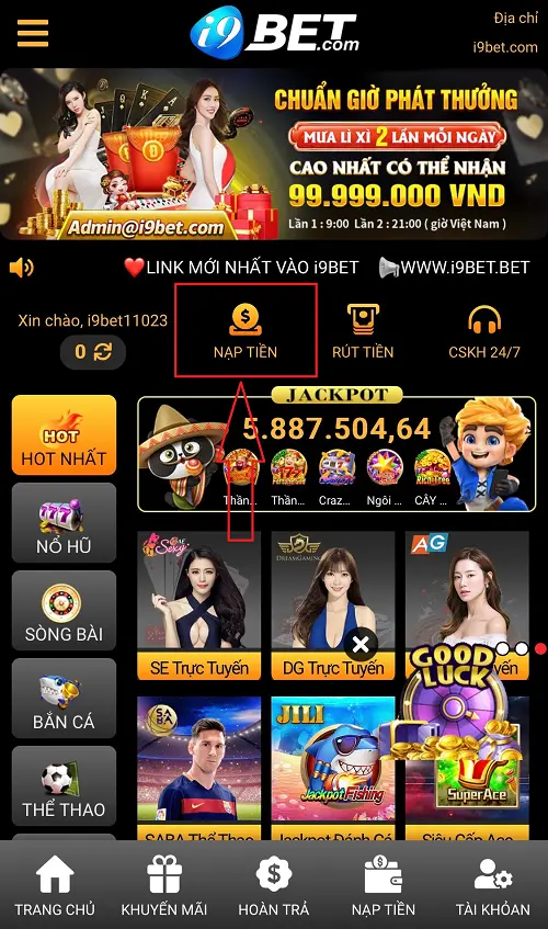 Bước 1 nạp tiền i9Bet bằng hình thức chuyển khoản ngân hàng